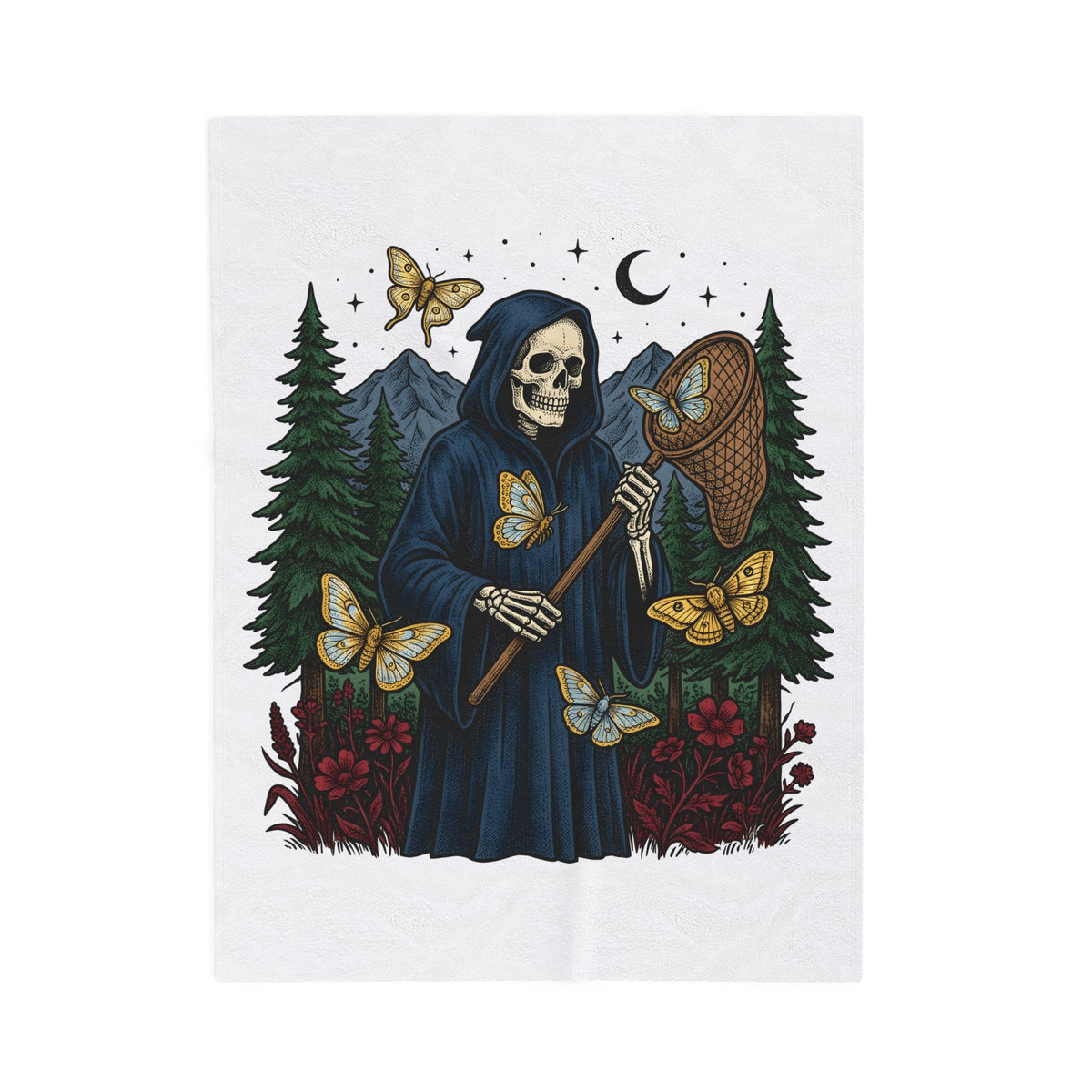Grim Reaper Blanket Gothic Nature Gift Women Vintage Blanket Death Blanket Dark Fan Retro Blanket Environmental Graphic Hand Drawn Butterfly Blanket