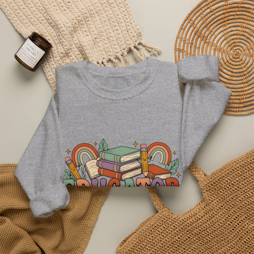 Books Pencils Sweatshirt Teacher School Gift Women Cartoon Sweatshirt Stationery Sweatshirt Educator Enthusiast Comic Sweatshirt Classroom Graphic Retro