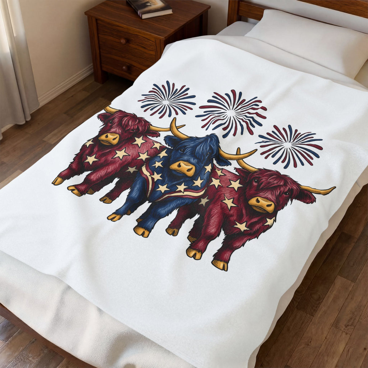 Highland Cow Trio Blanket 4th Of July Farmhouse Gift Women Patriotic Blanket Highland Cows Blanket Independence Day Fan American Blanket Rustic