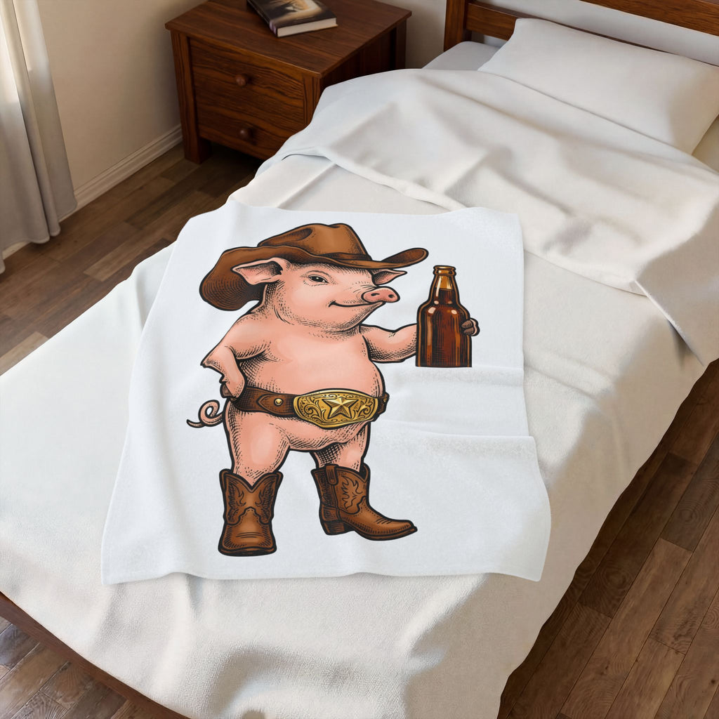 Western Pig Cowgirl Country Gift Cartoon Swine Rodeo Fan Rustic Old School Blanket