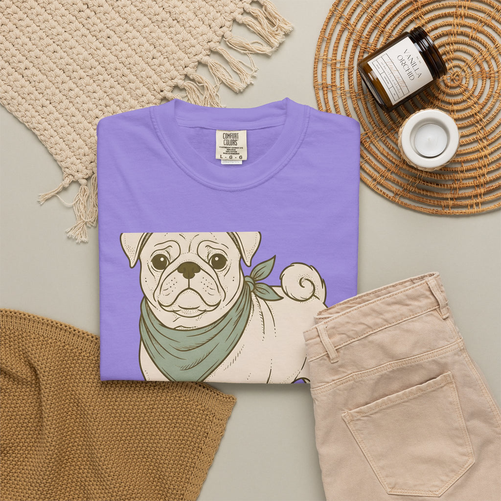 Pug Dog T-Shirt Dog Pets Gift Women Hand Drawn T-Shirt Puggle T-Shirt Dog Fan Mop Dog Graphic Pet Design Illustration Minimalist Bandana T-Shirt
