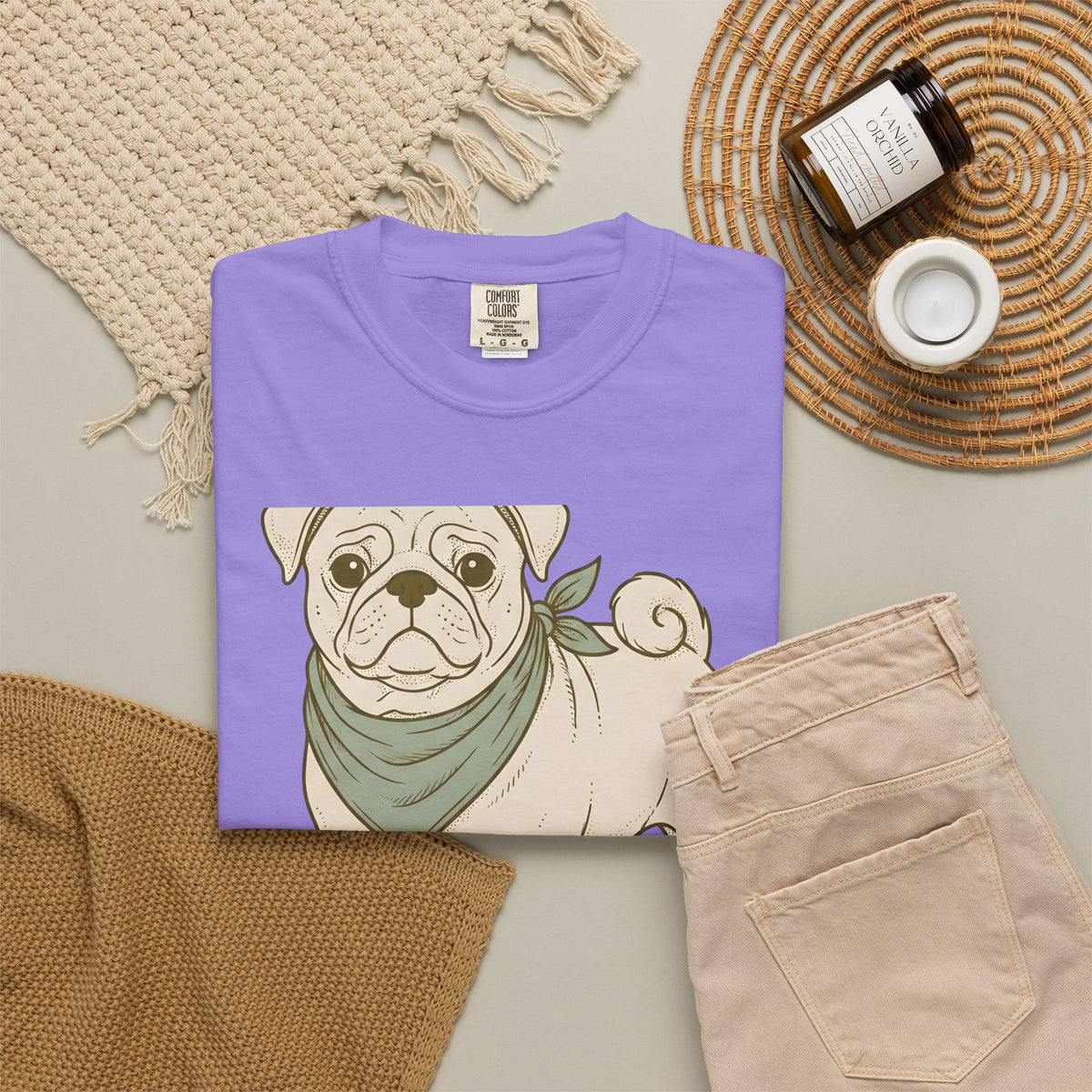 Pug Dog T-Shirt Dog Pets Gift Women Hand Drawn T-Shirt Puggle T-Shirt Dog Fan Mop Dog Graphic Pet Design Illustration Minimalist Bandana T-Shirt
