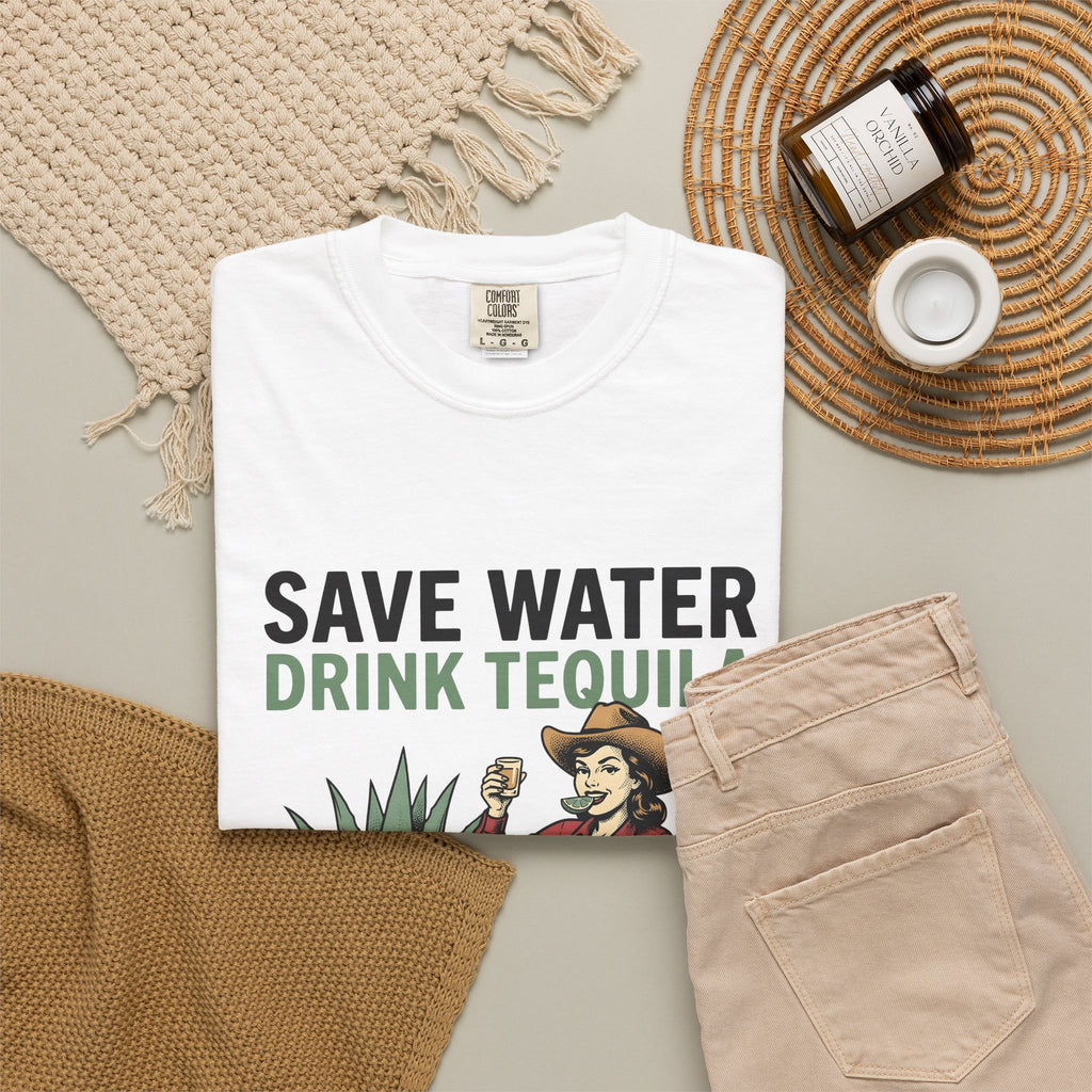 Cowgirl Graphic T-Shirt Cowgirl Tequila Gift Women Vintage T-Shirt Western T-Shirt Cowboy Fan Retro T-Shirt Spirits Graphic Tequila Illustration