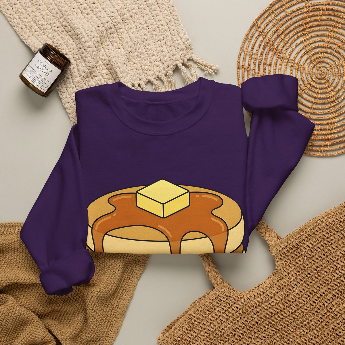 Flapjack Pile Sweatshirt Desserts Brunch Gift Women Comic Sweatshirt Granola Bar Sweatshirt Pastry Fan Cartoon Sweatshirt Breakfast Graphic Simple Honey Sweatshirt