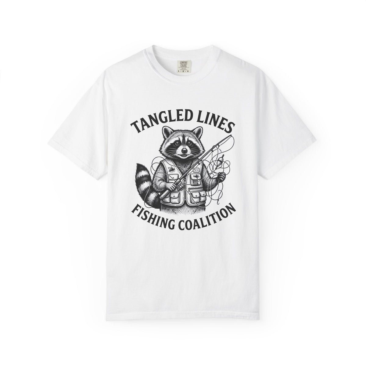 Raccoon Fisher Fishing Pets Gift Line Raccoon Angler Fan Illustrated Animal Cartoon Fishing T-Shirt