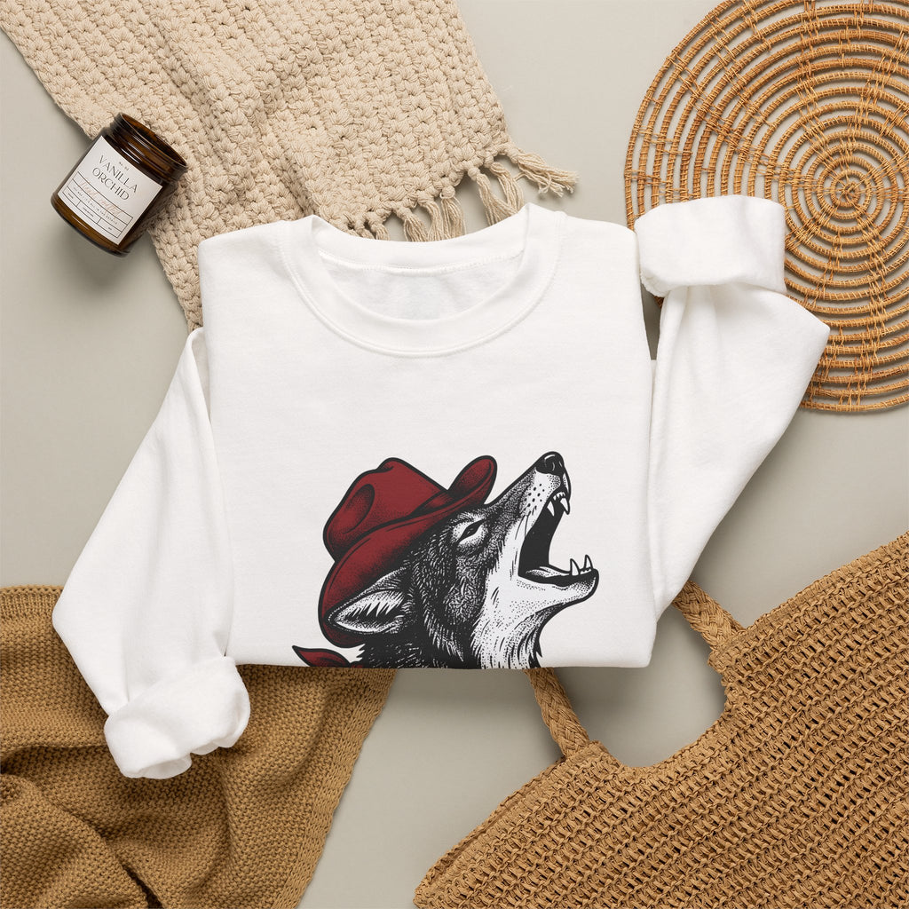 Cowboy Wolf Sweatshirt Cowgirl Western Gift Women Vintage Sweatshirt Werewolf Sweatshirt Cowboy Fan Retro Sweatshirt Rodeo Graphic Hand Drawn Bandana Sweatshirt