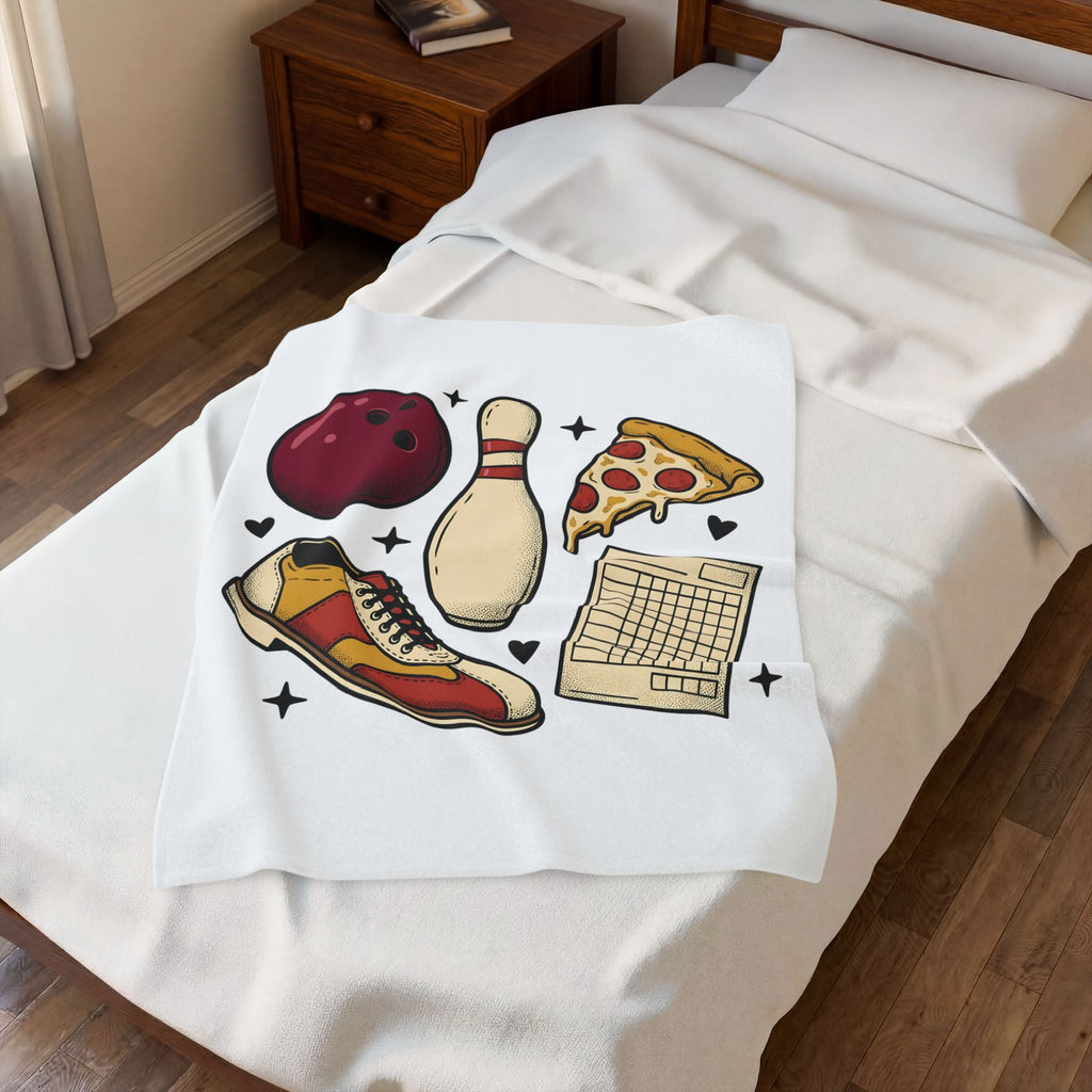 Bowling Ball Pins Blanket Bowling Cuisine Gift Women Classic Blanket Bowling Pins Blanket Bowler Fan Vintage Blanket Food Graphic Old School