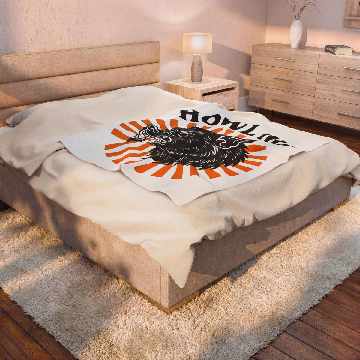 Wolf Face Halloween Scary Gift Werewolf Horror Fan Creepy Retro Sunburst Blanket