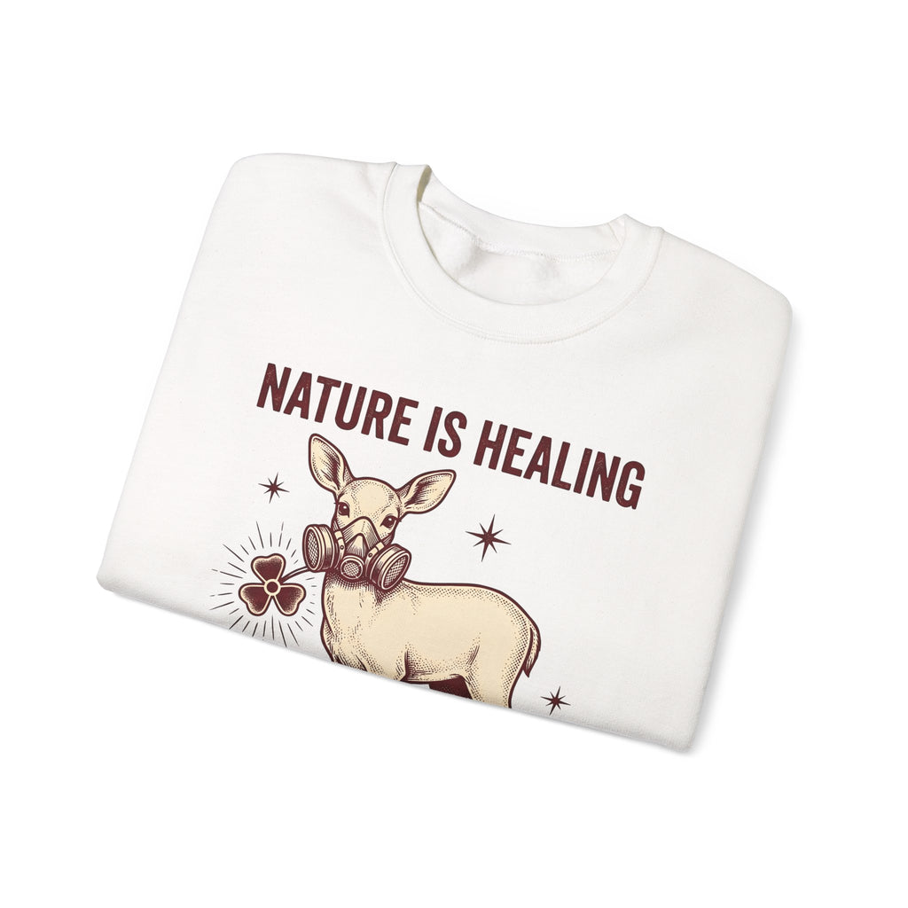 Buck Gas Mask Sweatshirt Nature Fauna Gift Women Antique Sweatshirt Gas Mask Sweatshirt Wildlife Enthusiast Vintage Sweatshirt Animal Graphic Ink Drawing Four