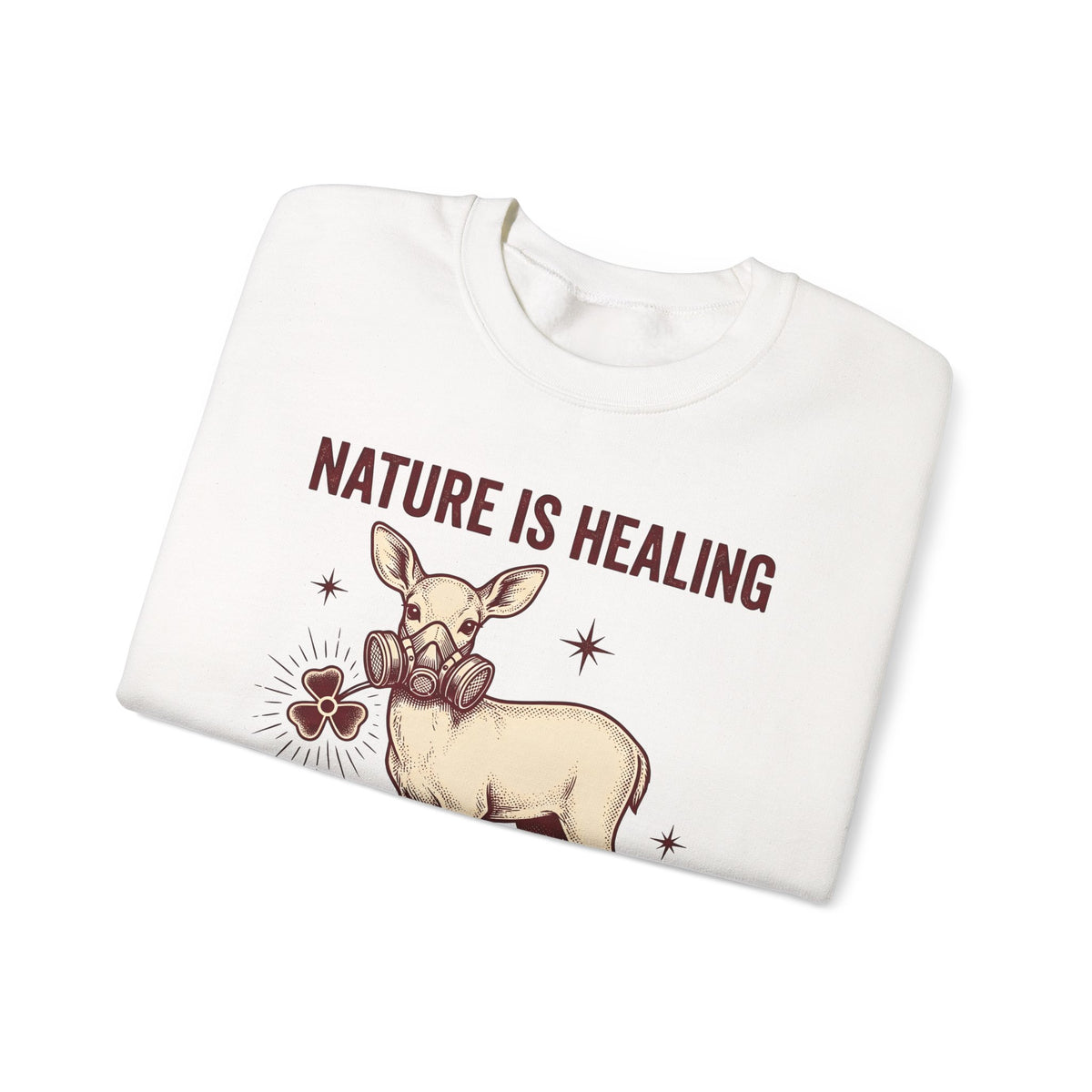 Buck Gas Mask Sweatshirt Nature Fauna Gift Women Antique Sweatshirt Gas Mask Sweatshirt Wildlife Enthusiast Vintage Sweatshirt Animal Graphic Ink Drawing Four