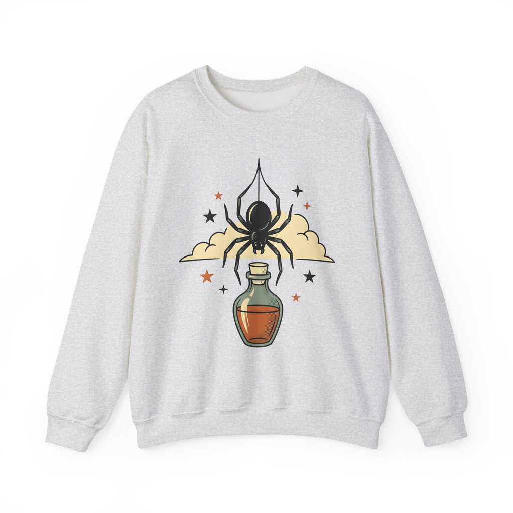 Spider Flask Sweatshirt Halloween Eerie Gift Women Typography Sweatshirt Flask Sweatshirt Horror Fan Gothic Sweatshirt Spooky Graphic Classic Glitter Sweatshirt