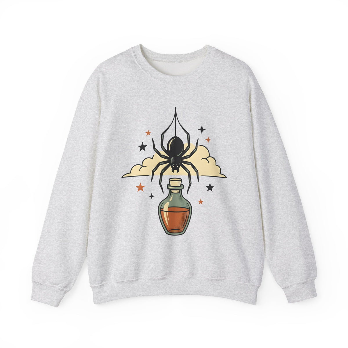 Spider Flask Sweatshirt Halloween Eerie Gift Women Typography Sweatshirt Flask Sweatshirt Horror Fan Gothic Sweatshirt Spooky Graphic Classic Glitter Sweatshirt