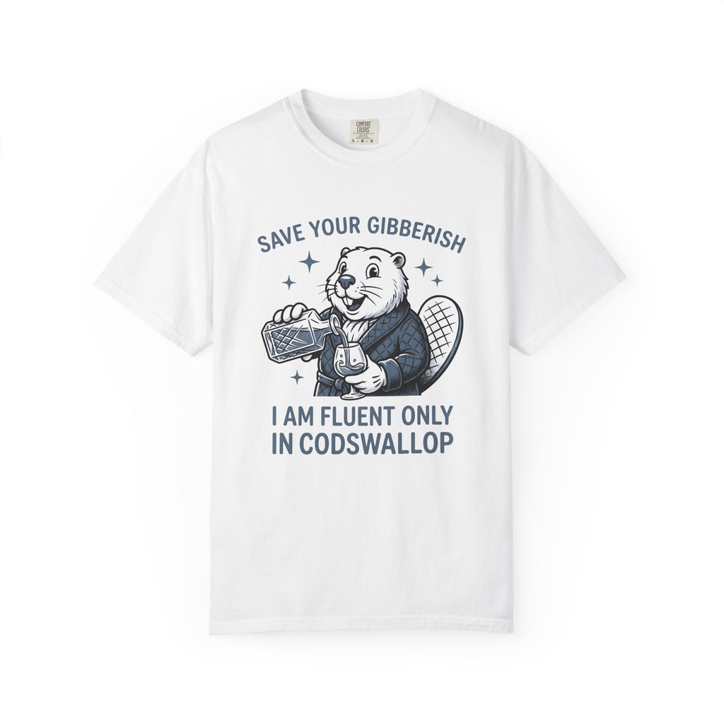 Beaver Sipping T-Shirt Cute Wildlife Gift Women Comic T-Shirt Dam T-Shirt Adorable Fan Cartoon T-Shirt Animal Graphic Retro Gown T-Shirt