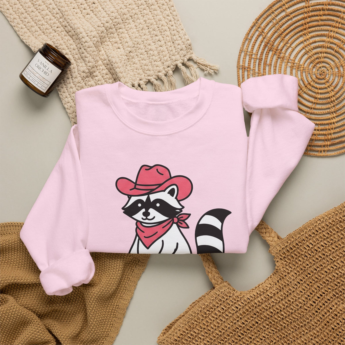 Raccoon Cowgirl Sweatshirt Cowgirl Pet Gift Women Cartoon Sweatshirt Raccoon Sweatshirt Cowgirl Fan Cartoonish Sweatshirt Animal Graphic Sketch Cowboy Hat