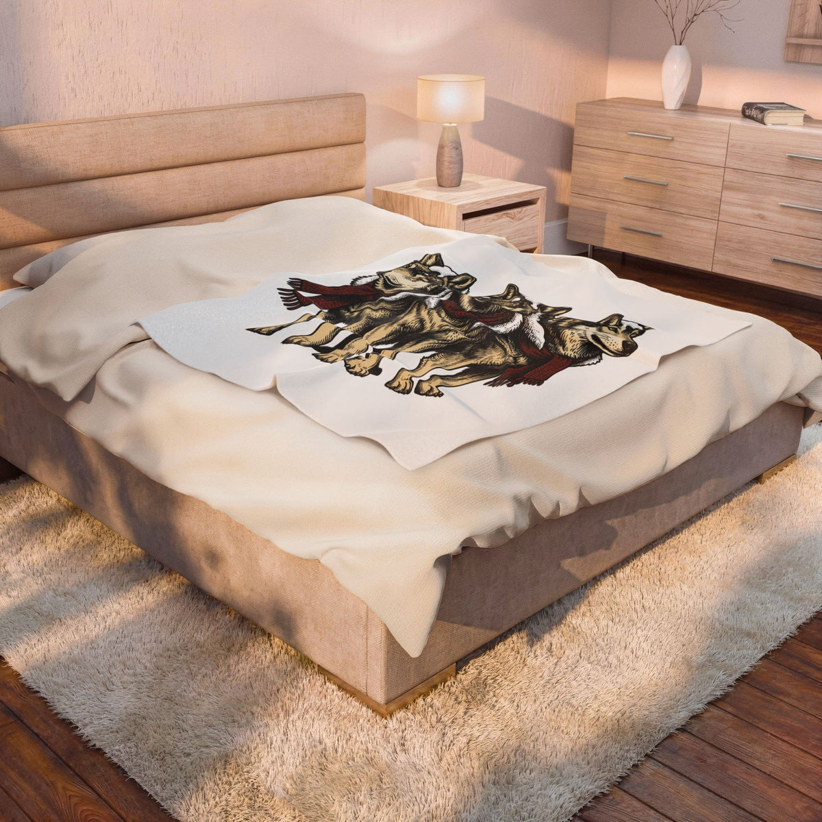 Wolf Trio Blanket Christmas Animal Gift Women Hand Drawn Blanket Pack Blanket Xmas Fan Illustrated Blanket Creature Graphic Vintage Scarf Blanket