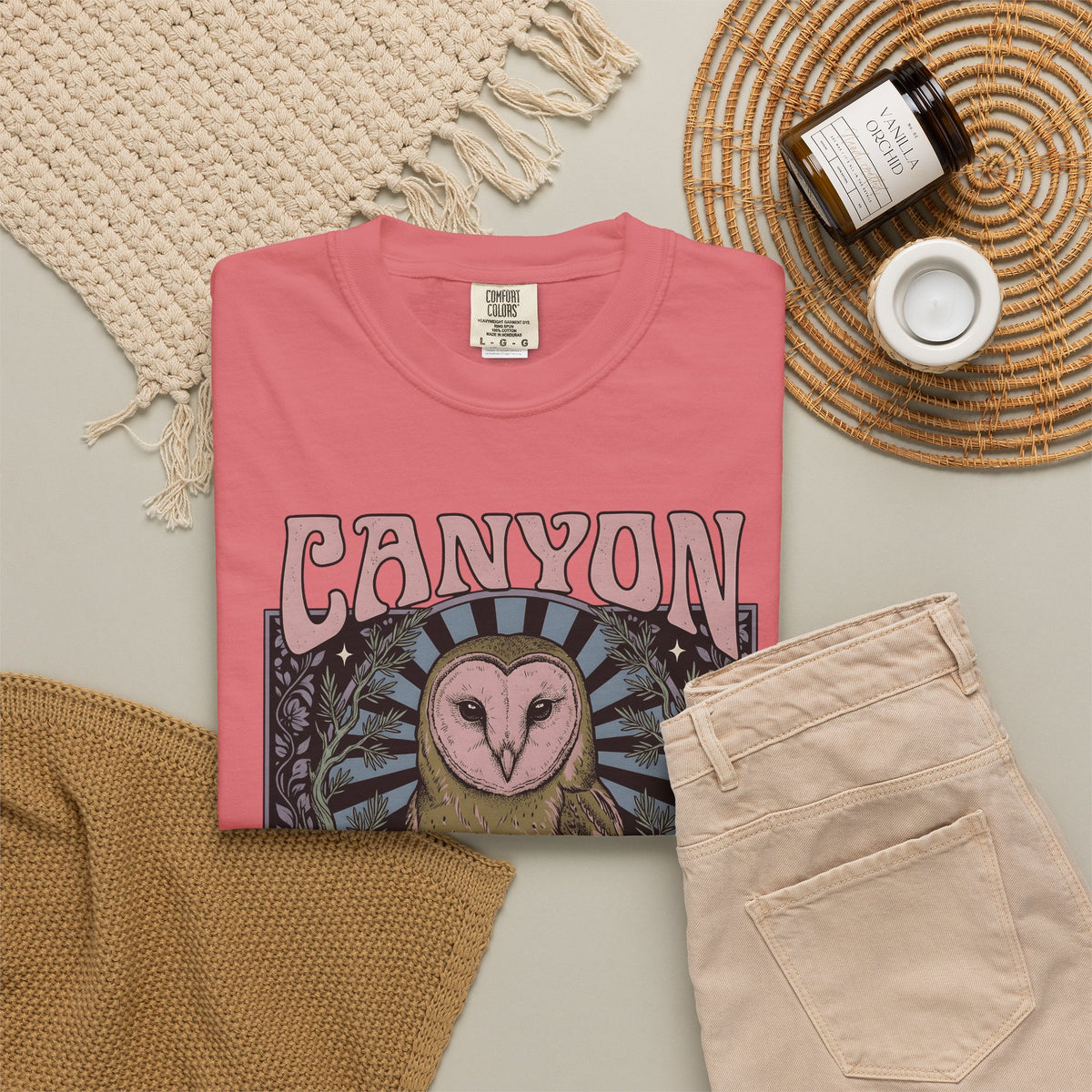 Barn Owl Boho Chic Fauna Gift Hand Drawn Owl Bohemian Fan Illustrated Colorful Blossom T-Shirt
