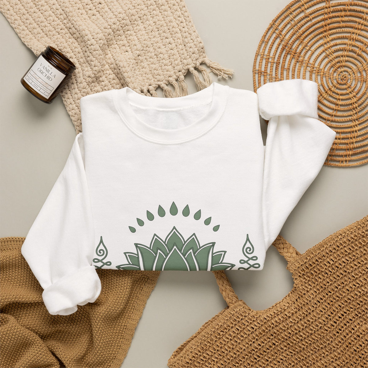 Lotus Blossom Sweatshirt Boho Chic Meditation Gift Women Sketch Sweatshirt Waterlily Sweatshirt Hippie Enthusiast Drawing Design Simple Sacred Geometry