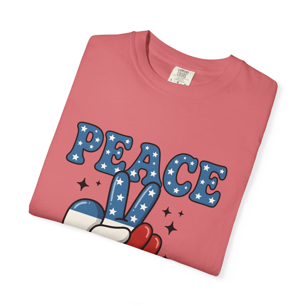 Peace Gesture T-Shirt America/4th Of July Celebration Gift Women Sketch T-Shirt Peace Sign T-Shirt Patriot Fan Hand Drawn T-Shirt Party Graphic