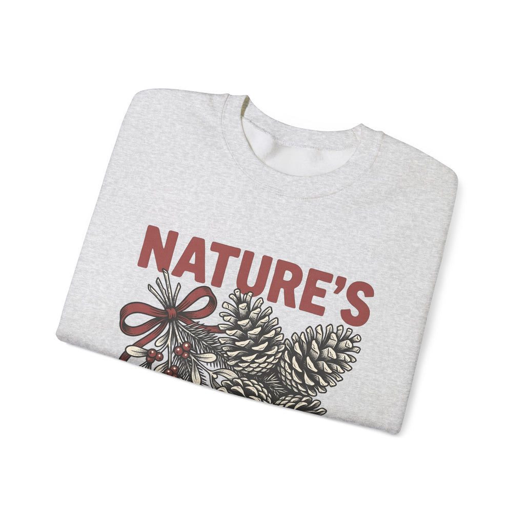 Pinecone Twig Sweatshirt Christmas Outdoors Gift Women Retro Sweatshirt Branch Sweatshirt Xmas Fan Evergreen Graphic Sweatshirt Sketch Ribbon Sweatshirt