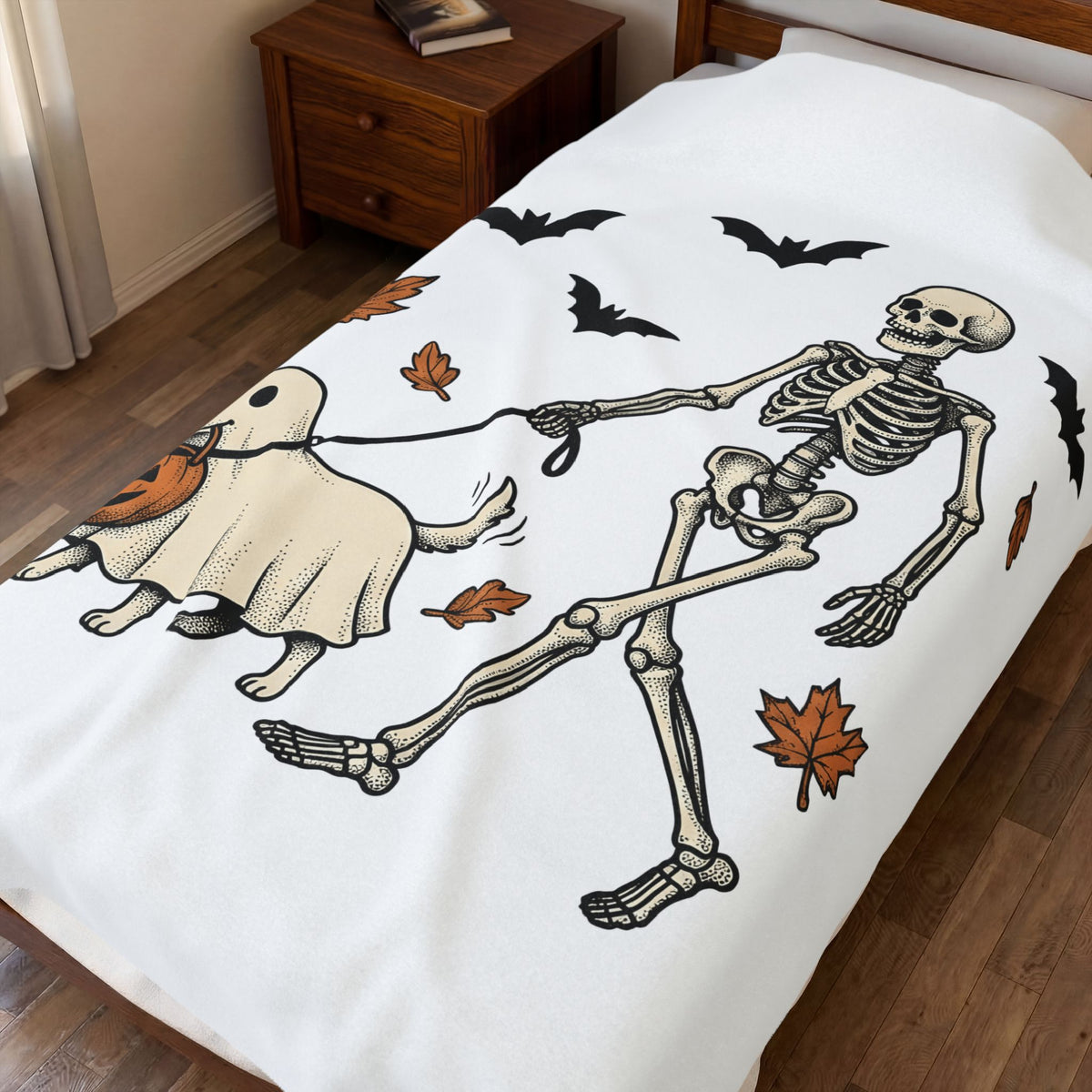 Dog Skeleton Costume Blanket Halloween Animals Gift Women Scary Blanket Dog Skeleton Blanket Horror Fan Spooky Blanket Creature Graphic Hand Drawn