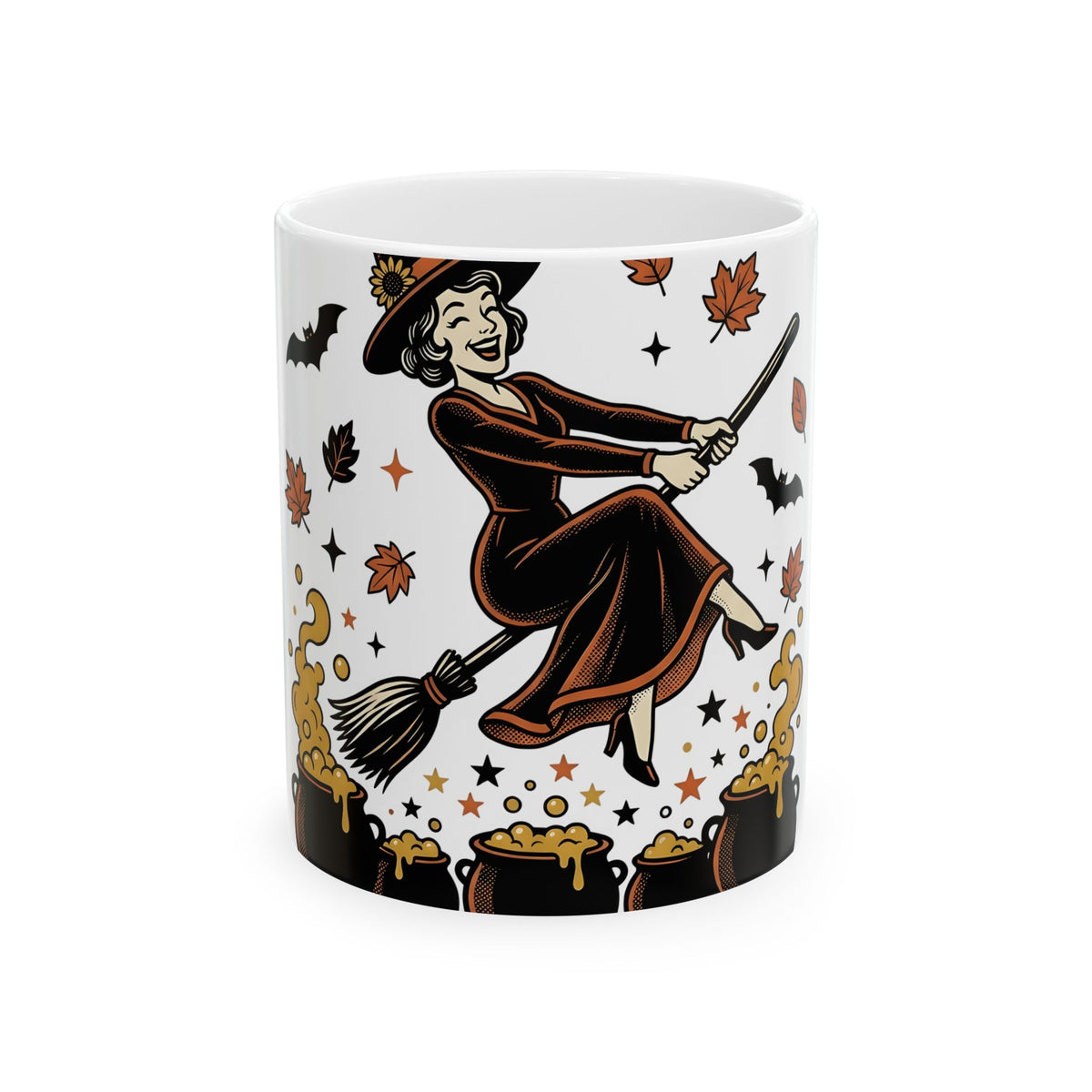 Witch Broomstick Mug Halloween Spellcraft Gift Women Hand Drawn Mug Broomstick Mug Horror Fan Hand Drawn Mug Magical Graphic Old