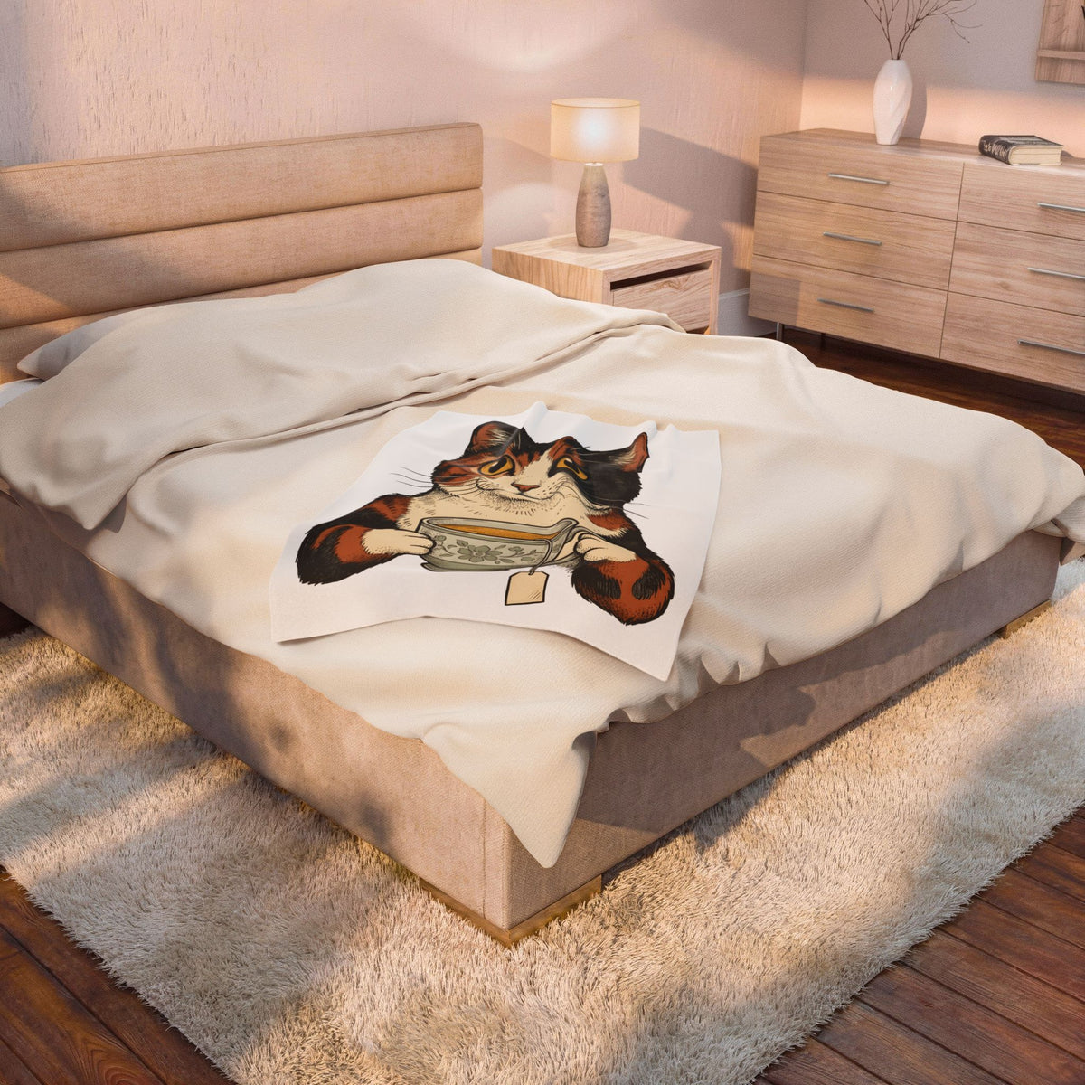 Kitten Blanket Blanket Cat Herbal Gift Women Sketch Blanket Cat Cup Blanket Cat Fan Feline Drawing Blanket Herbalism Graphic Retro Tea Blanket Blanket