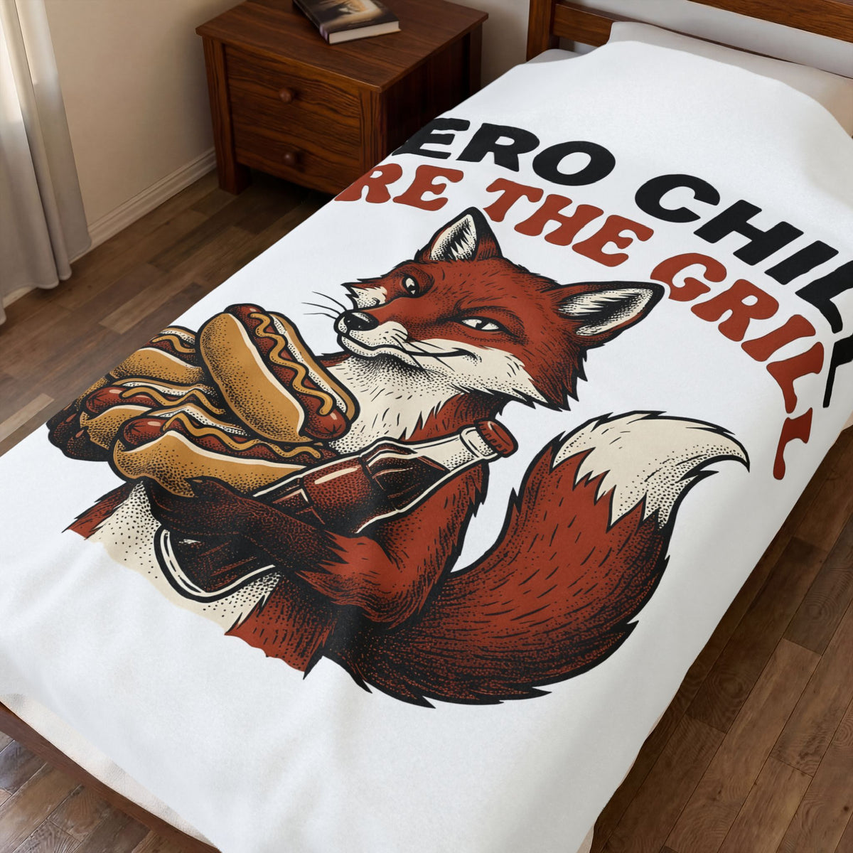 Fox Hotdog Blanket Funny Grill Gift Women Comic Blanket Hotdog Blanket Humor Fan Cartoon Blanket Barbecue Graphic Retro Soda Pop Bottle Blanket