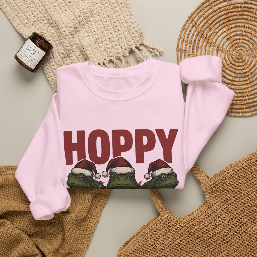 Frog Holiday Hats Christmas Wildlife Gift Hand Drawn Toad Xmas Fan Illustrated Animal Line Sweatshirt