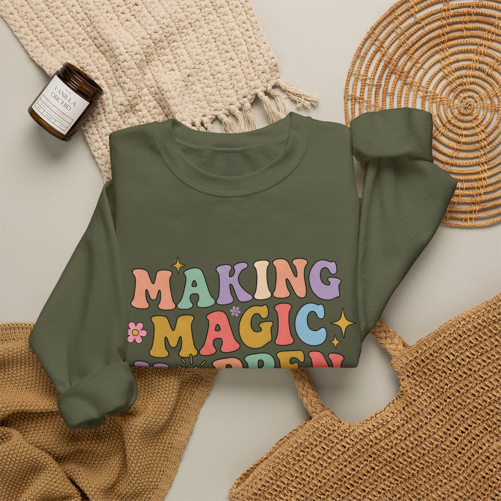 Enchanted Rod Design Sweatshirt Teachers Thanks Gift Women Line Art Sweatshirt Magic Wand Sweatshirt Educator Enthusiast Illustration Graphic Appreciation