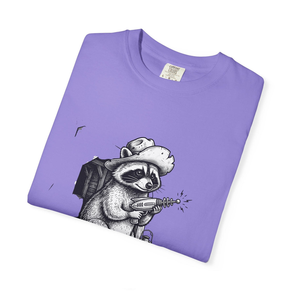 Raccoon Outlaw T-Shirt Raccoon Rodeo Gift Women Cartoon T-Shirt Bandit T-Shirt Raccoon Fan Trash Panda T-Shirt Cowboy Graphic Hand Drawn Ray Gun