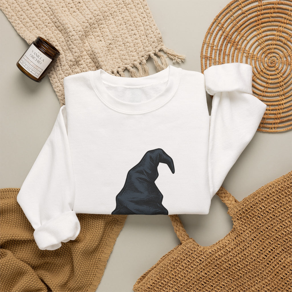 Witch Hat Sweatshirt Halloween Sorcery Gift Women Cartoon Sweatshirt Wizard Hat Sweatshirt Halloween Fan Comic Sweatshirt Magic Graphic Silhouette Gingham Bow
