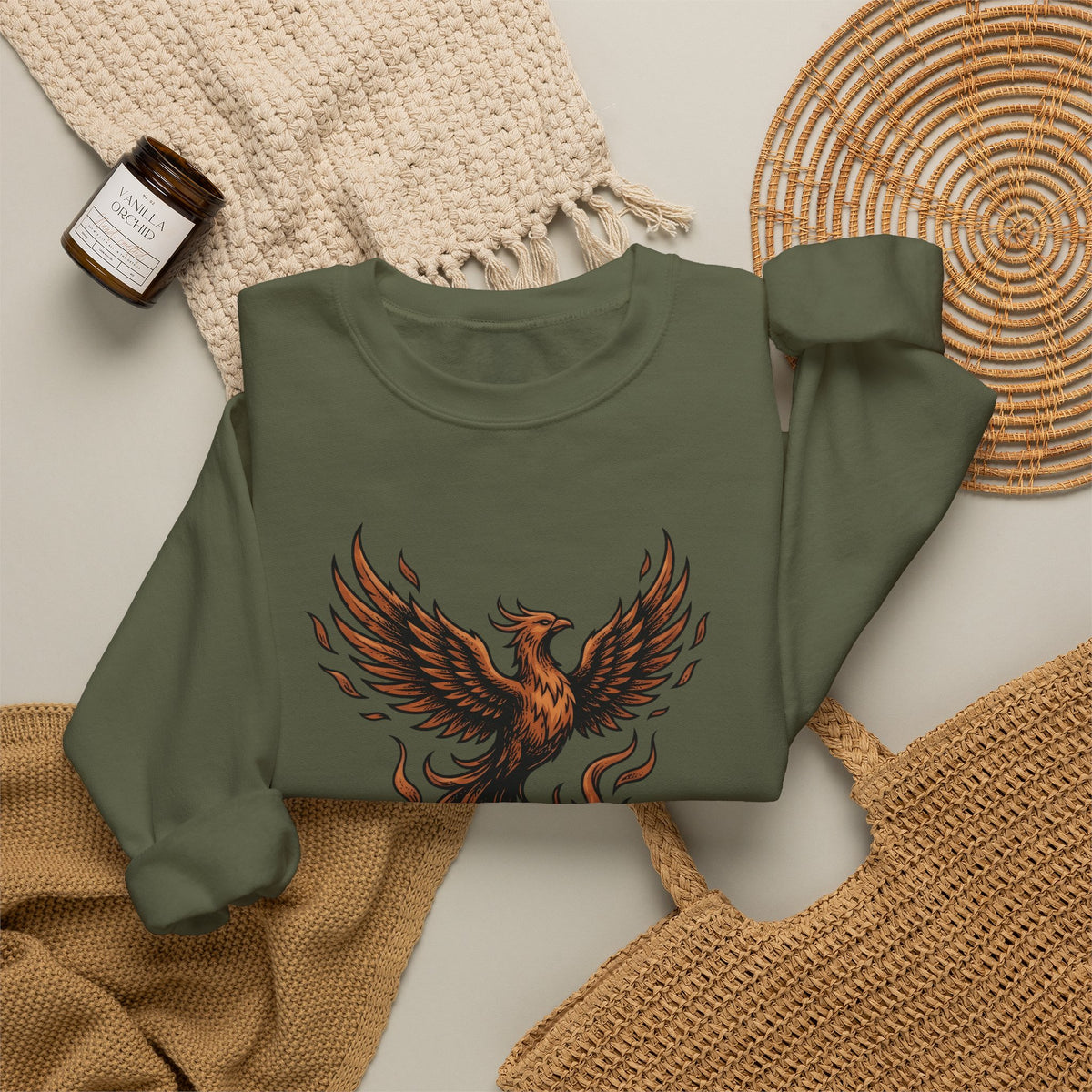 Phoenix Coffee Cup Sweatshirt Coffee Fantasy Gift Women Tattoo Sweatshirt Coffee Sweatshirt Sweatshirt Coffee Fan Ink Sweatshirt Mythical Graphic Vintage Flames