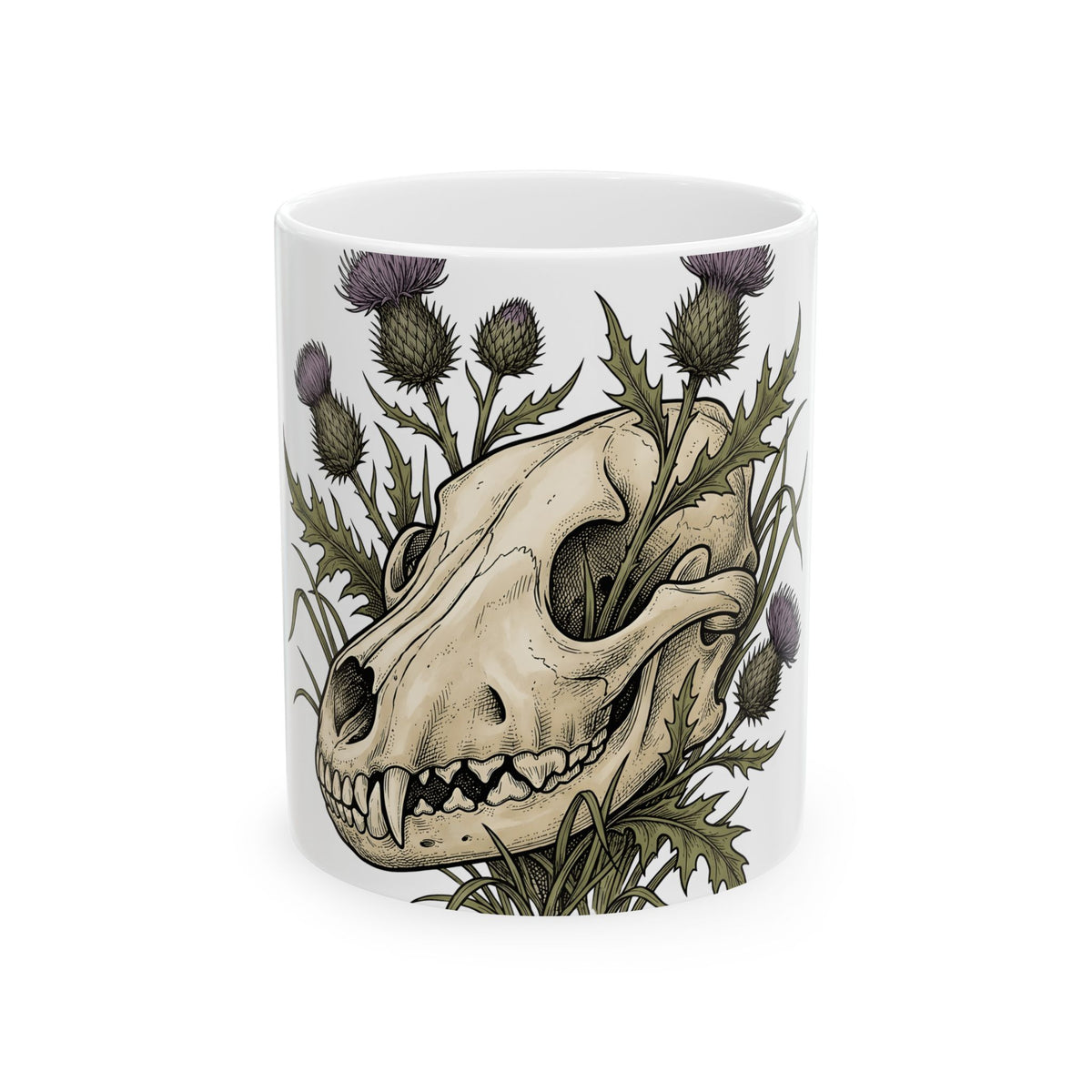 Animal Skull Mug Animals & Flowers Spooky Gift Women Sketch Mug Cranium Mug Wildlife Fan Illustration Graphic Mug Hand Drawn