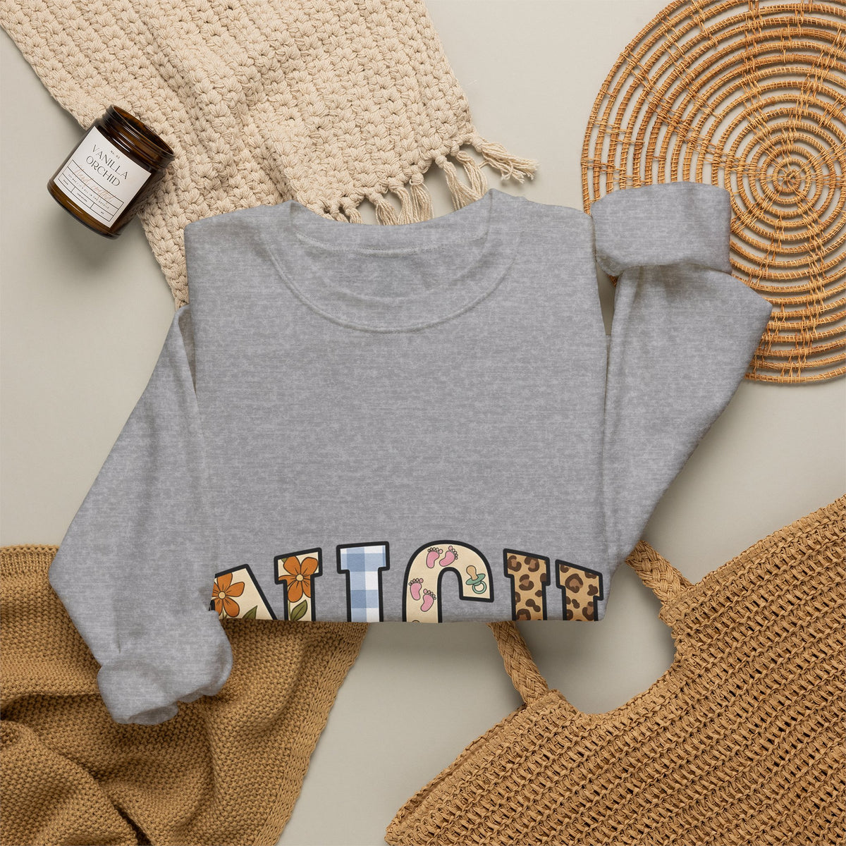 Nicu Letters Pattern Sweatshirt Nurses Baby Gift Women Playful Sweatshirt Neon Letters Sweatshirt Nurse Practitioner Enthusiast Whimsical Sweatshirt Infant