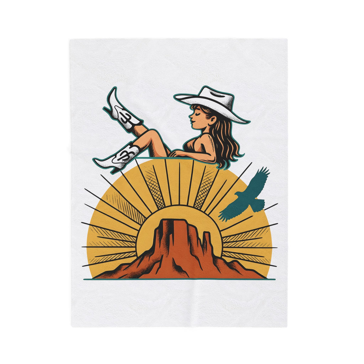 Cowgirl Cowgirl Cowboy Gift Retro Western Rodeo Fan Vintage Cowboy Hand Drawn Cactus Blanket