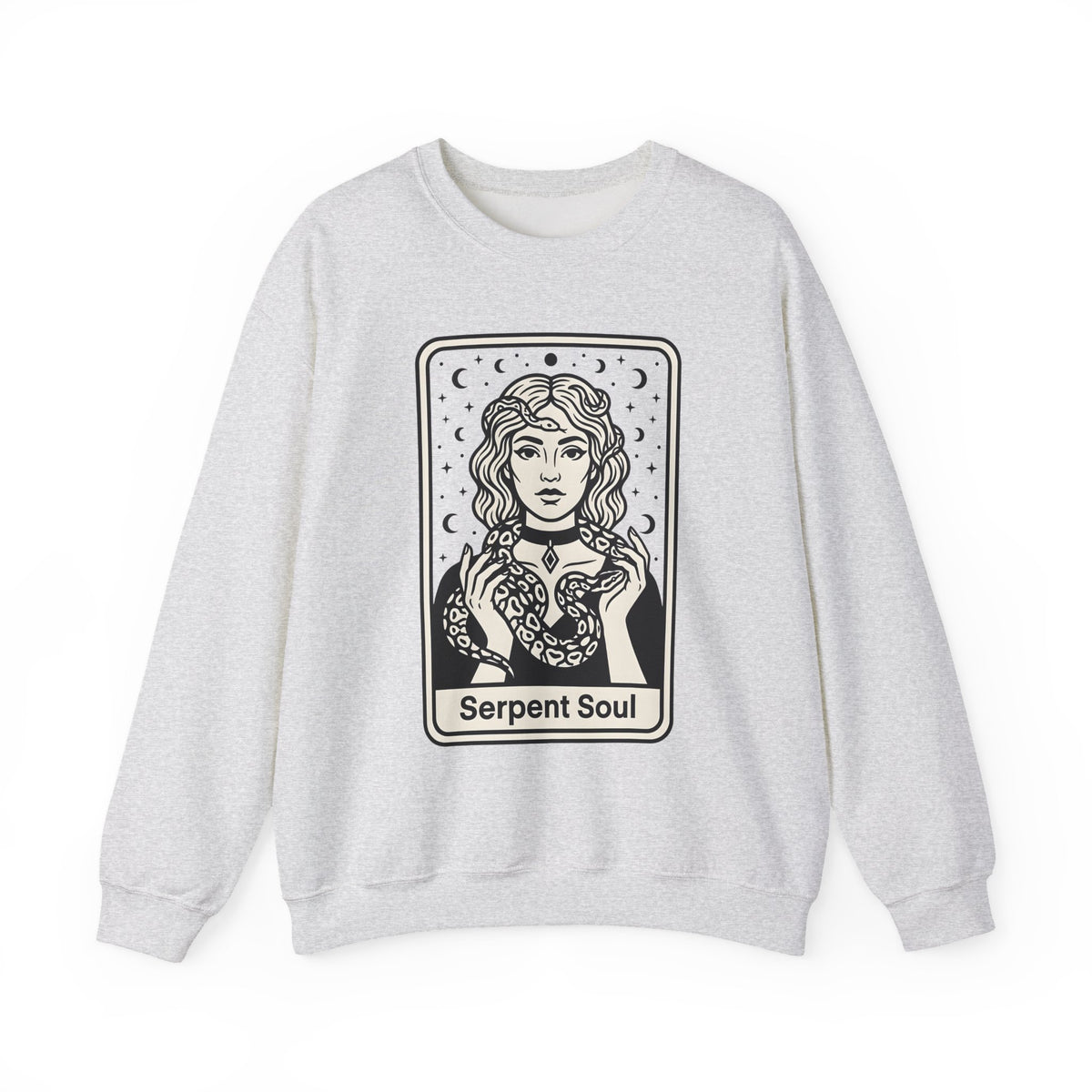 Mystical Female Serpent Sweatshirt Boho Chic Spells Gift Women Oracle Sweatshirt Snake Sweatshirt Bohemian Fan Divination Sweatshirt Magic Graphic Retro Lunar