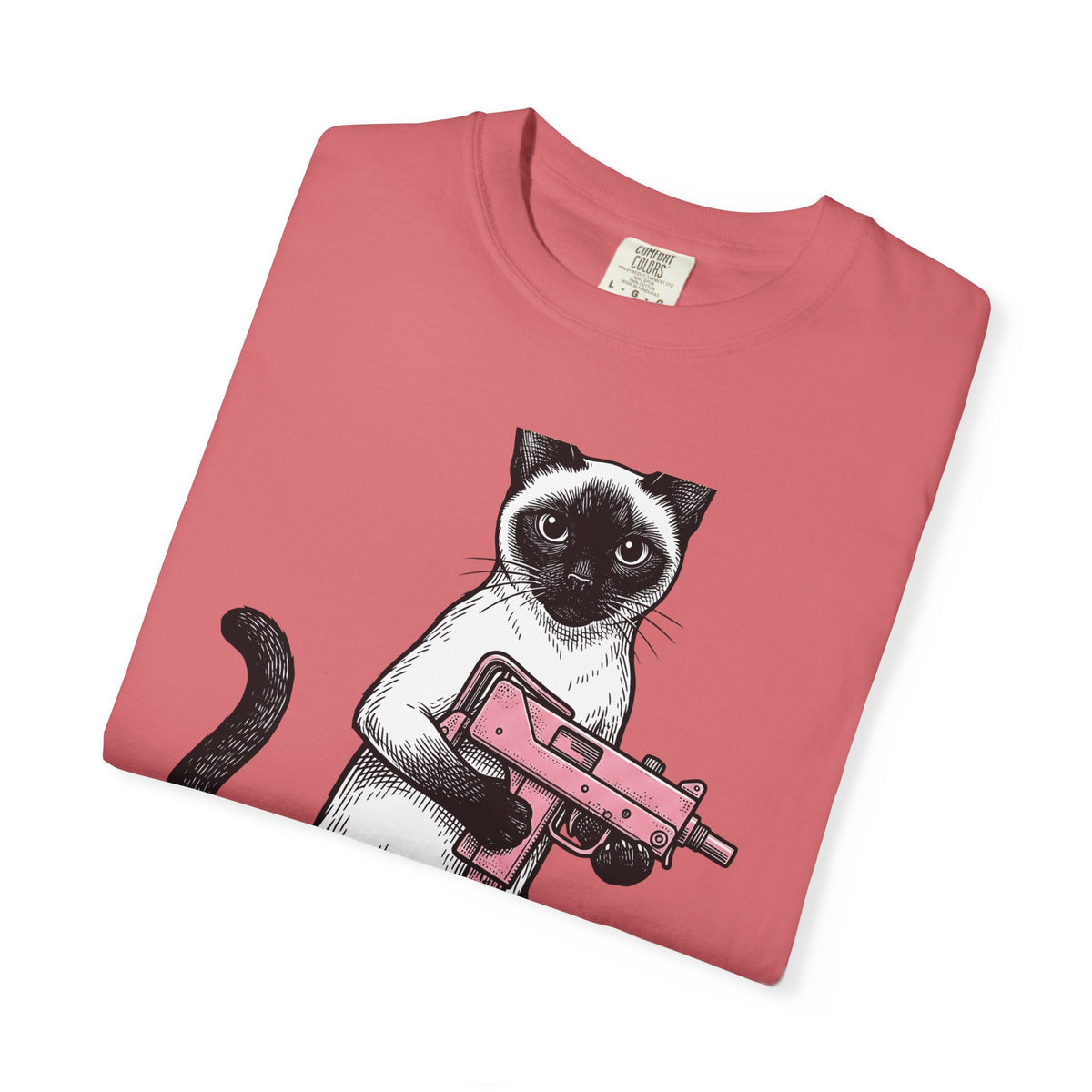 Siamese Cat T-Shirt Cat Humor Gift Women Hand Drawn T-Shirt Siamese T-Shirt Feline Fan Illustrated Graphic T-Shirt Vintage Toy Gun T-Shirt