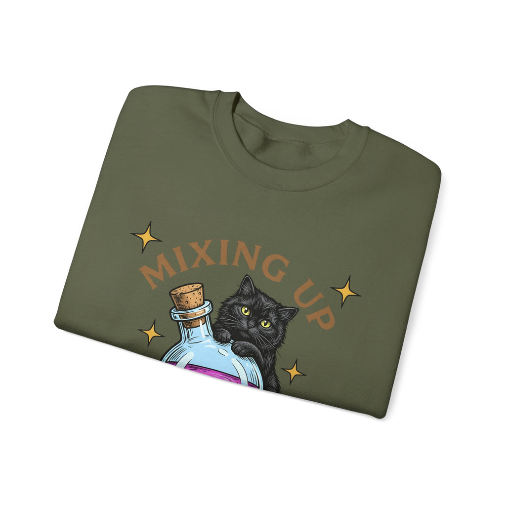Black Cat Potion Sweatshirt Cat Humor Gift Women Cartoon Sweatshirt Magic Potion Sweatshirt Cat Fan Comic Sweatshirt Funny Graphic Vintage Stars Sweatshirt
