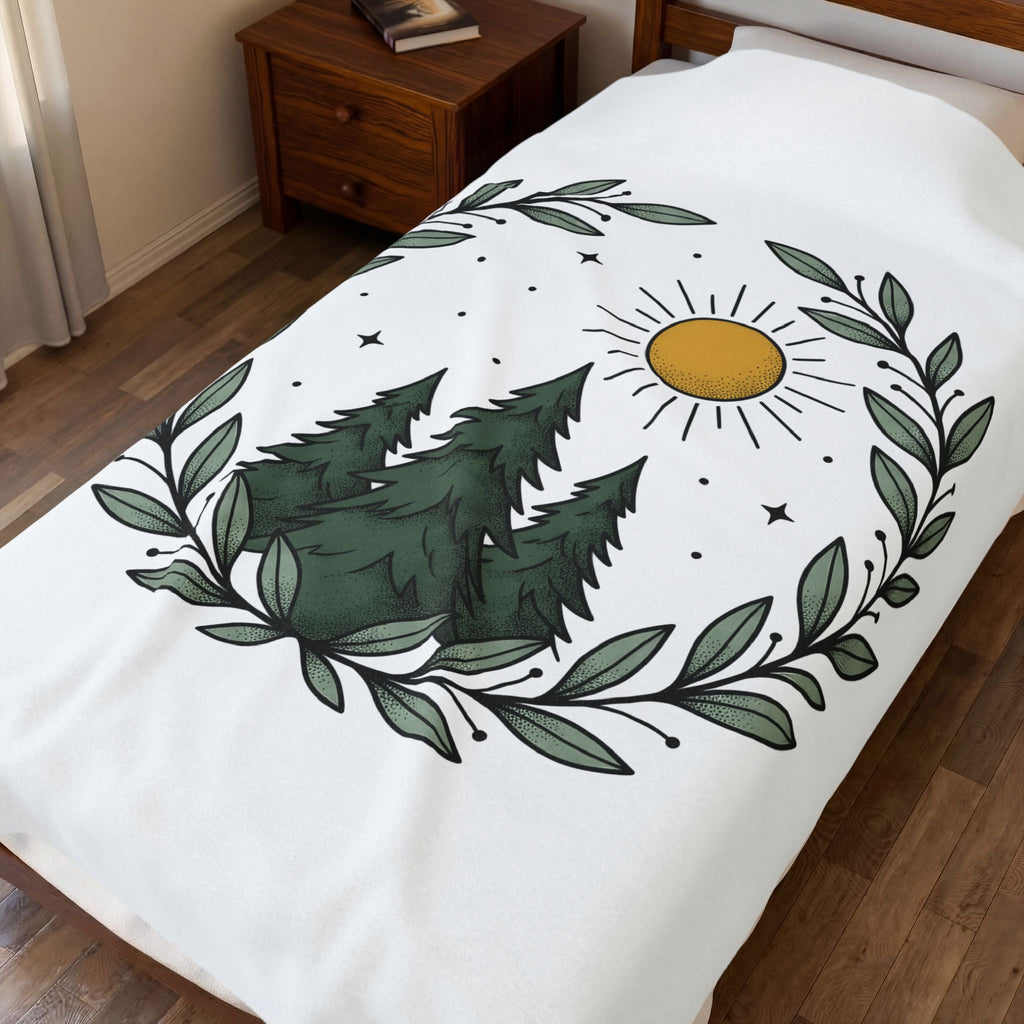 Fir Tree Blanket Nature Wilderness Gift Women Leaf Blanket Pine Blanket Outdoors Enthusiast Foliage Blanket Bush Graphic Outline Bright Sun Blanket