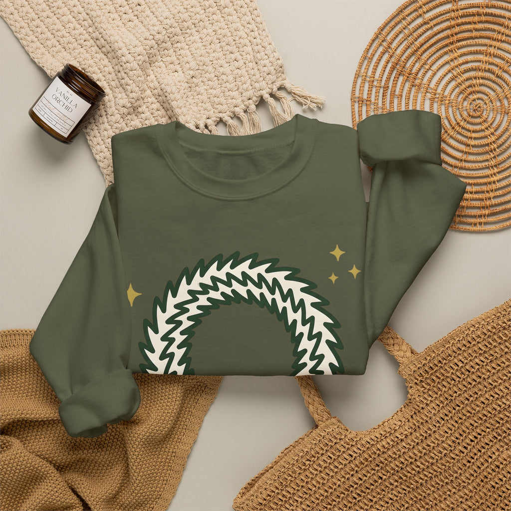 Holiday Wreath Sweatshirt Christmas Seasonal Gift Women Simple Sweatshirt Wreath Sweatshirt Xmas Fan Minimalist Sweatshirt Seasonal Graphic Sketch Red Ribbon