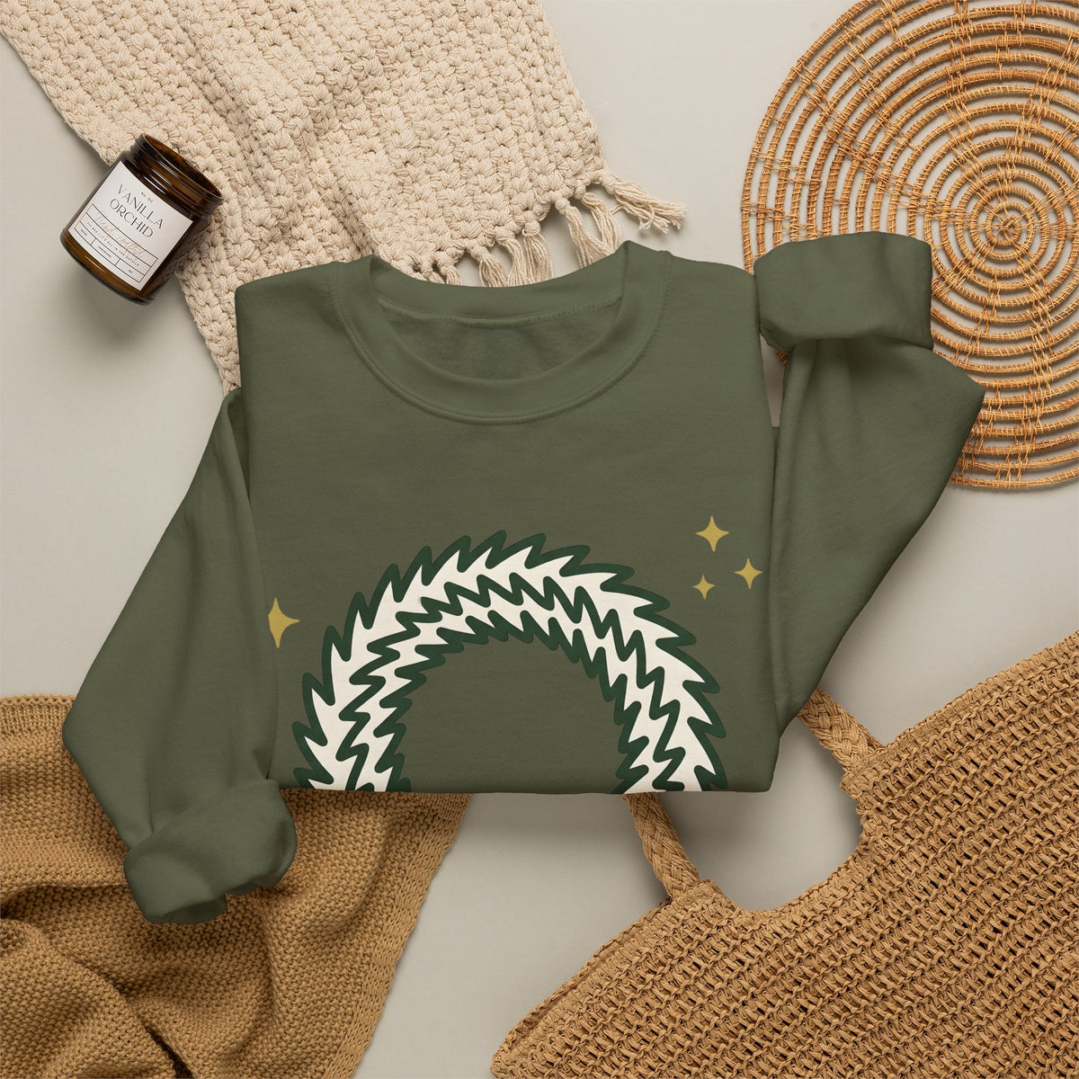 Holiday Wreath Sweatshirt Christmas Seasonal Gift Women Simple Sweatshirt Wreath Sweatshirt Xmas Fan Minimalist Sweatshirt Seasonal Graphic Sketch Red Ribbon
