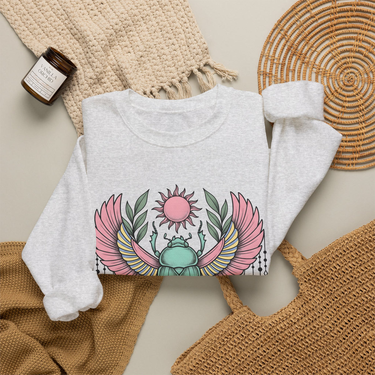 Scarab Bug Boho Chic Metaphysical Gift Tribal Beetle Bohemian Enthusiast Primitive Spiritual Sweatshirt