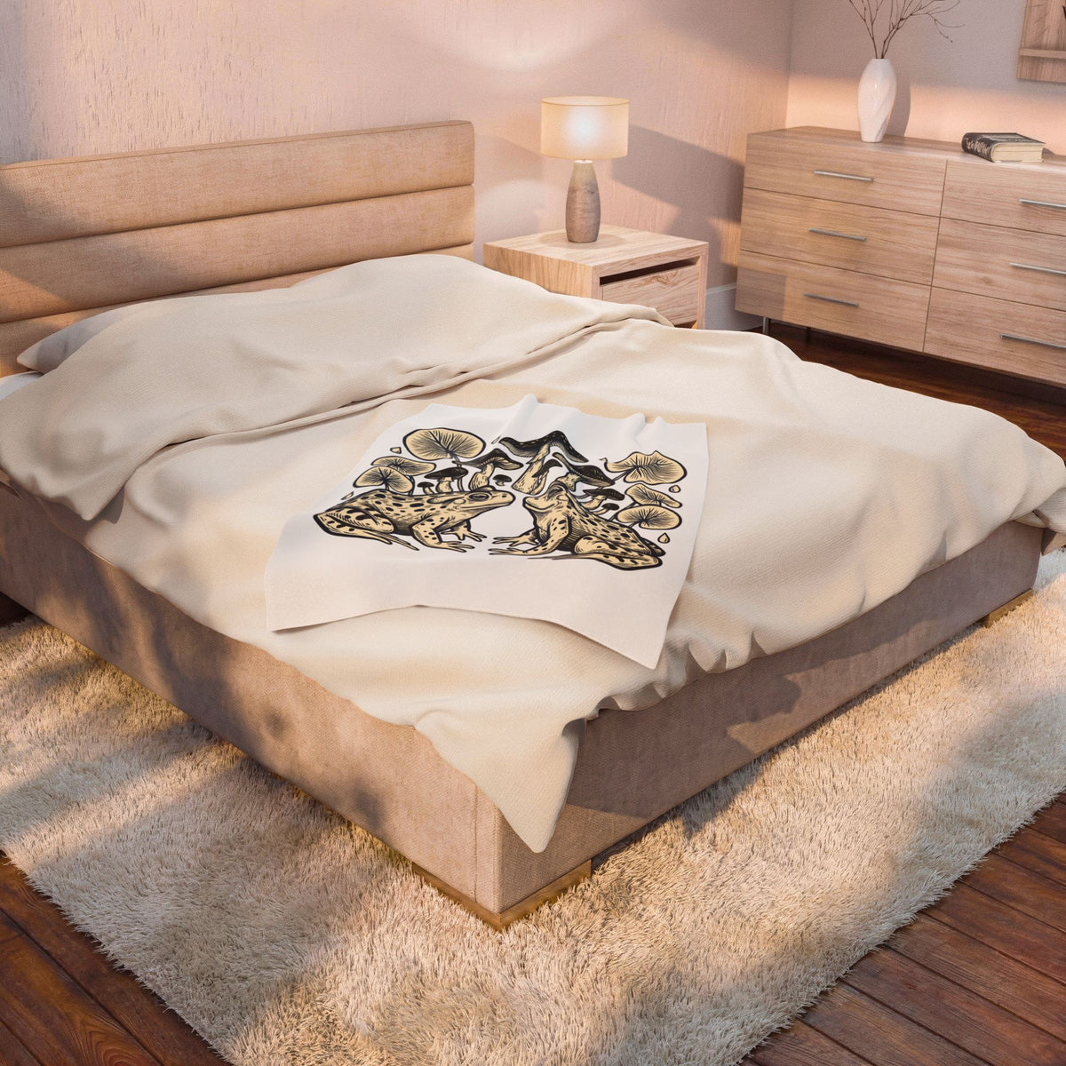 Frog Mushroom Blanket Boho Chic Nature Gift Women Boho Blanket Toadstool Blanket Bohemian Fan Hippie Blanket Environmental Graphic Vintage Raindrop