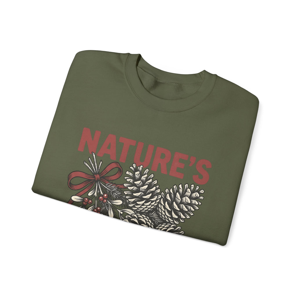 Pinecone Twig Sweatshirt Christmas Outdoors Gift Women Retro Sweatshirt Branch Sweatshirt Xmas Fan Evergreen Graphic Sweatshirt Sketch Ribbon Sweatshirt