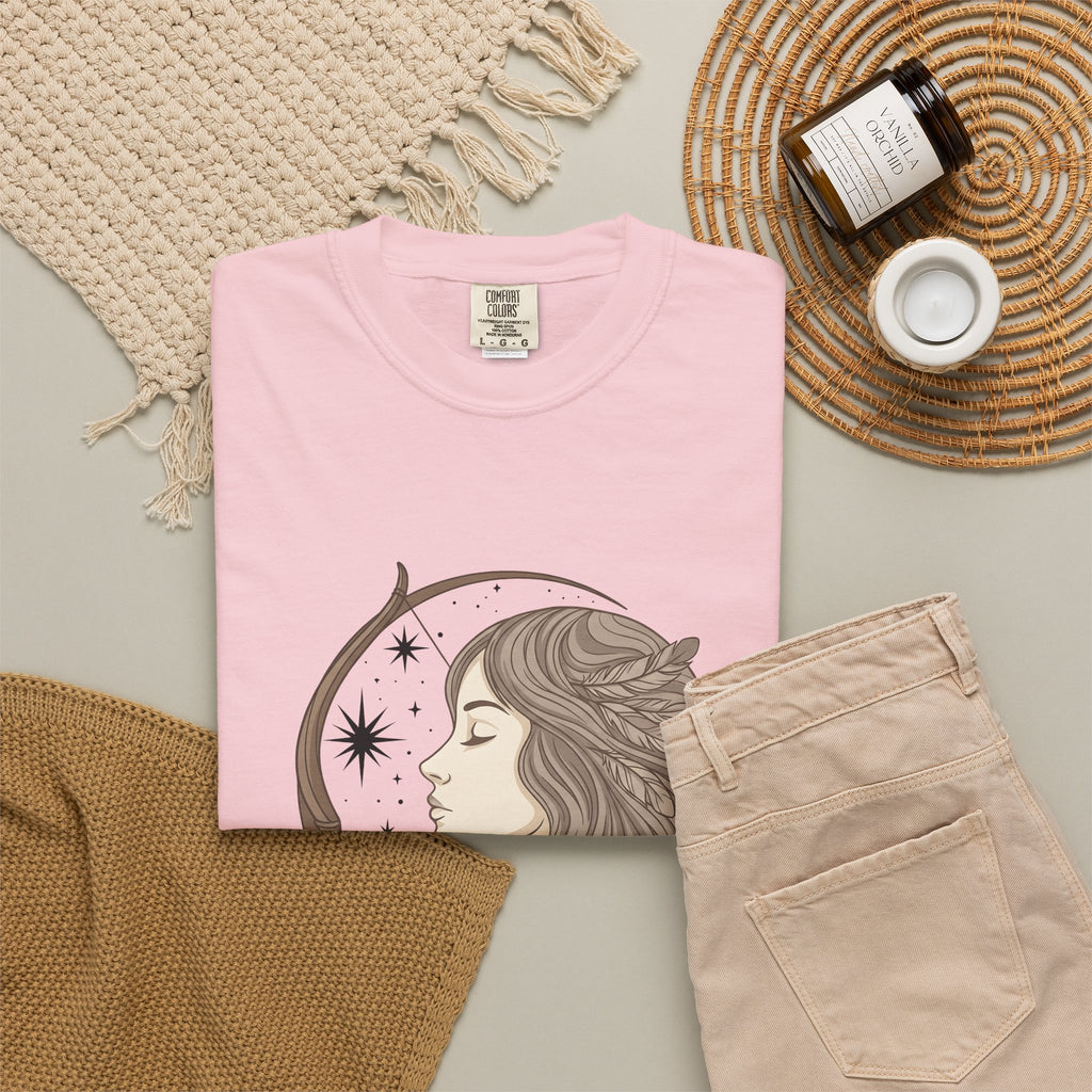 Archery Woman T-Shirt Archery Celestial Gift Women Boho T-Shirt Archer T-Shirt Archery Enthusiast Bohemian T-Shirt Galaxy Graphic Vintage Feathers