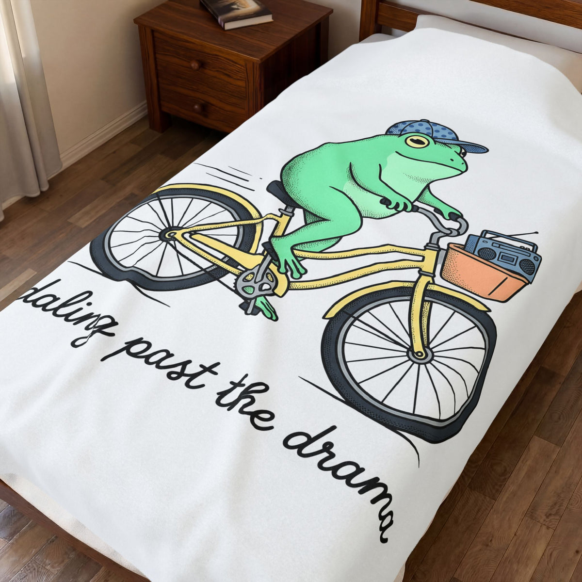 Frog Cycle Blanket Funny Critters Gift Women Graphic Blanket Toad Blanket Humor Fan Cartoon Blanket Creature Graphic Old School Music Player Blanket