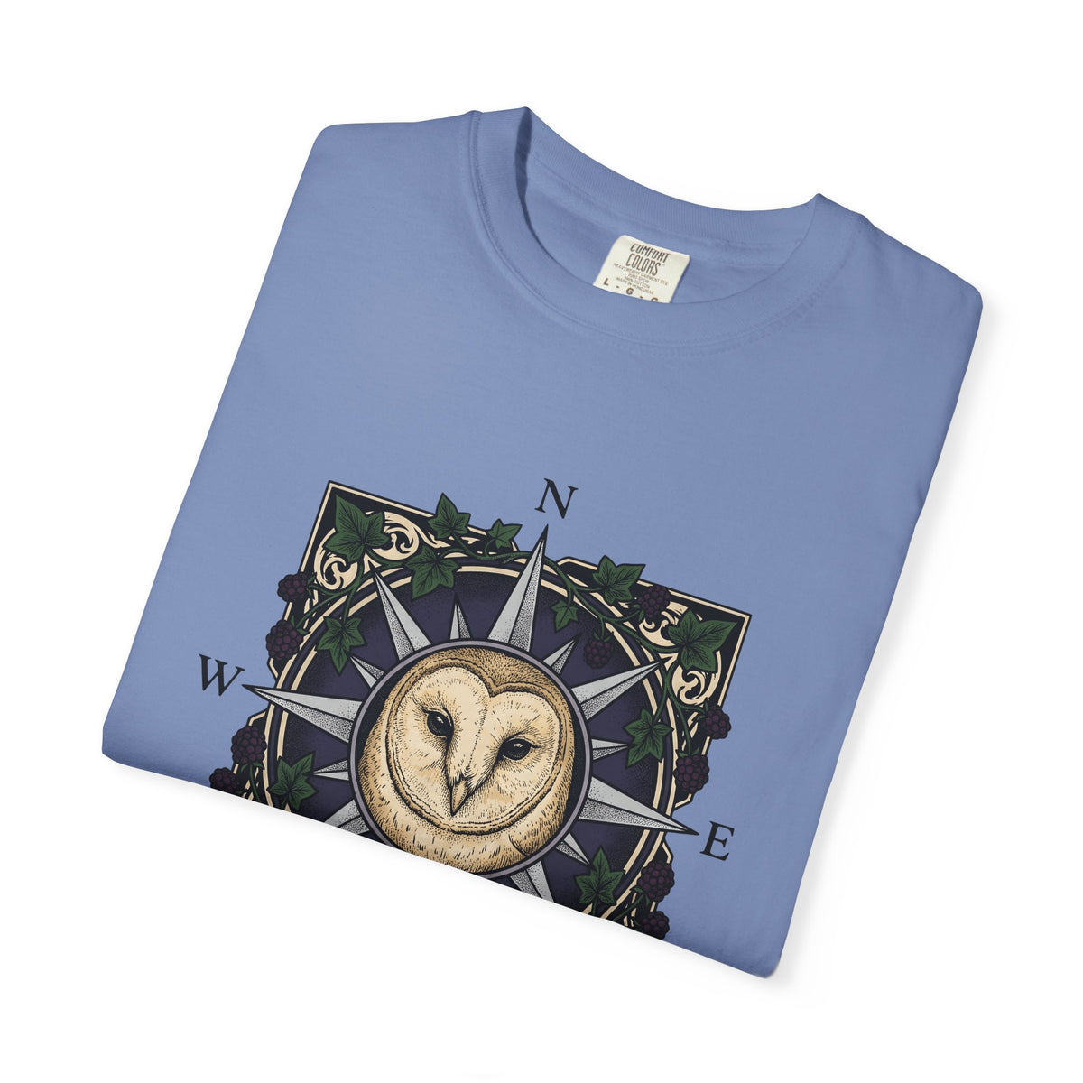 Owl Compass T-Shirt Boho Chic Wilderness Gift Women Enchanting T-Shirt Owl T-Shirt Bohemian Fan Mystical T-Shirt Wilderness Graphic Classic Leaf