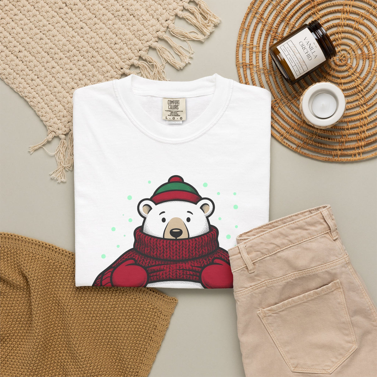 Polar Bear Sweater T-Shirt Christmas Animal Gift Women Cartoon T-Shirt Ursa T-Shirt Xmas Fan Toon T-Shirt Wildlife Graphic Vintage Winter Hat