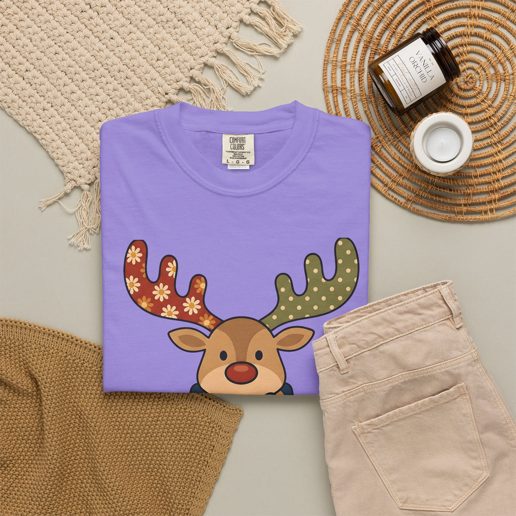 Deer Drawing Holiday Noel Gift Cartoon Fawn Christmas Fan Caricature Christmas Classic Winter T-Shirt