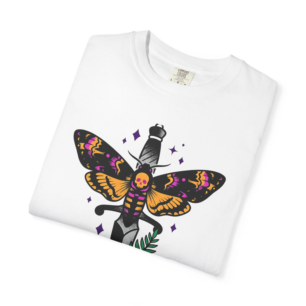 Skull Moth Dagger T-Shirt Halloween Horror Gift Women Ink T-Shirt Dagger